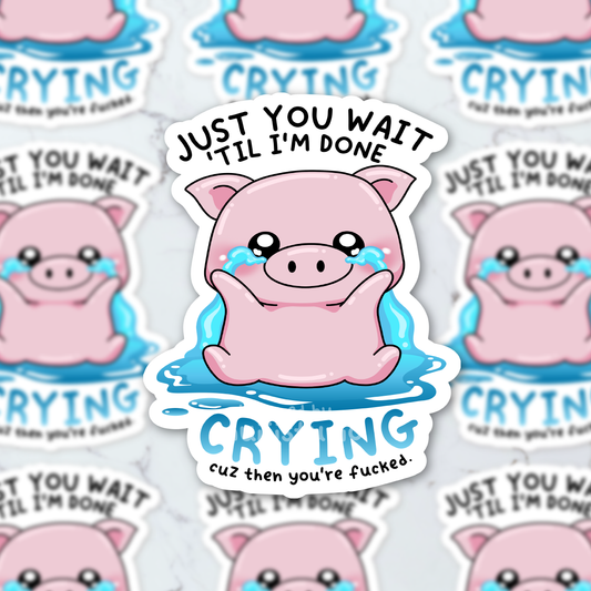 Just You Wait Piggy Vinyl Sticker, Cute Piggy Sticker, decal