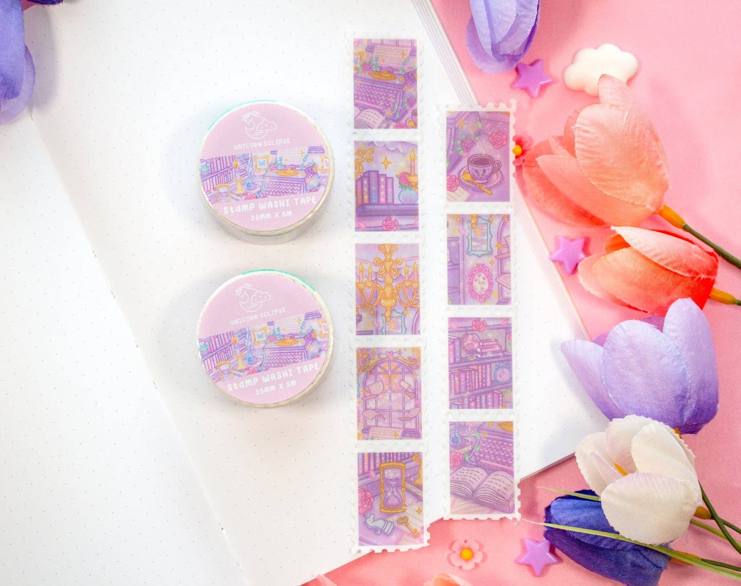 🎓 Pastel Academia Stamp Washi Tape – Study, Dream, Repeat!