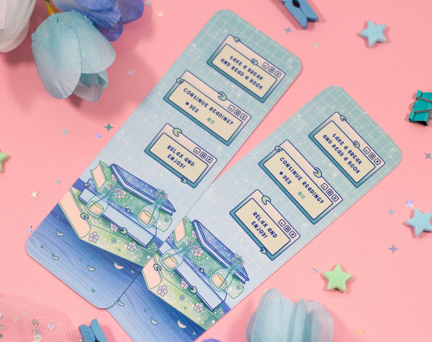 📖 Stacked Books Bookmark – Glossy & Double-Sided! 🐾