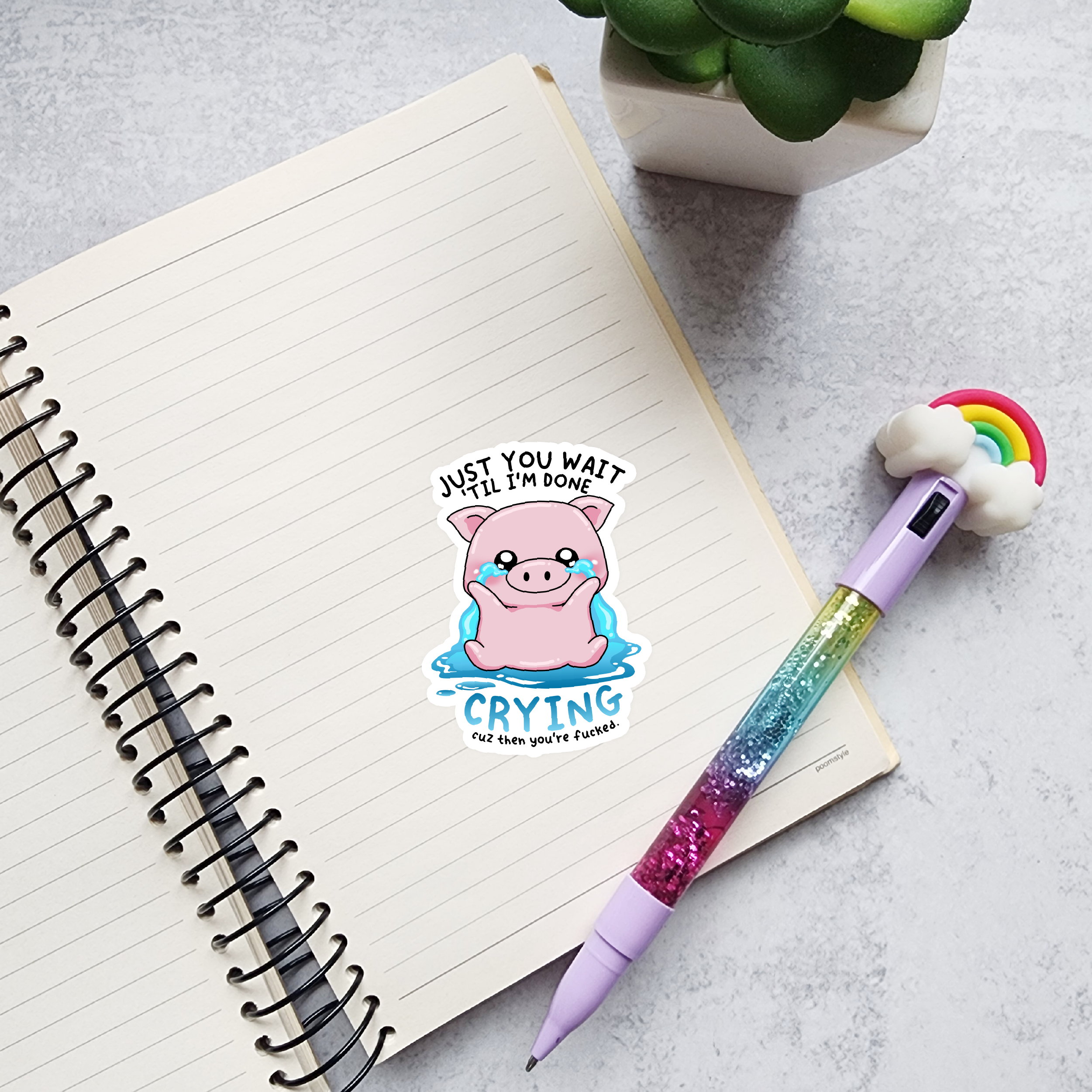 Just You Wait Piggy Vinyl Sticker, Cute Piggy Sticker, decal-thumbmail-2