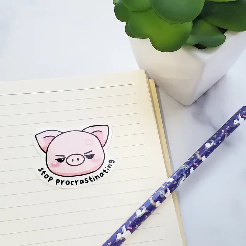 Stop Procrastinating Piggy Sticker, Motivational funny decal-thumbmail-2