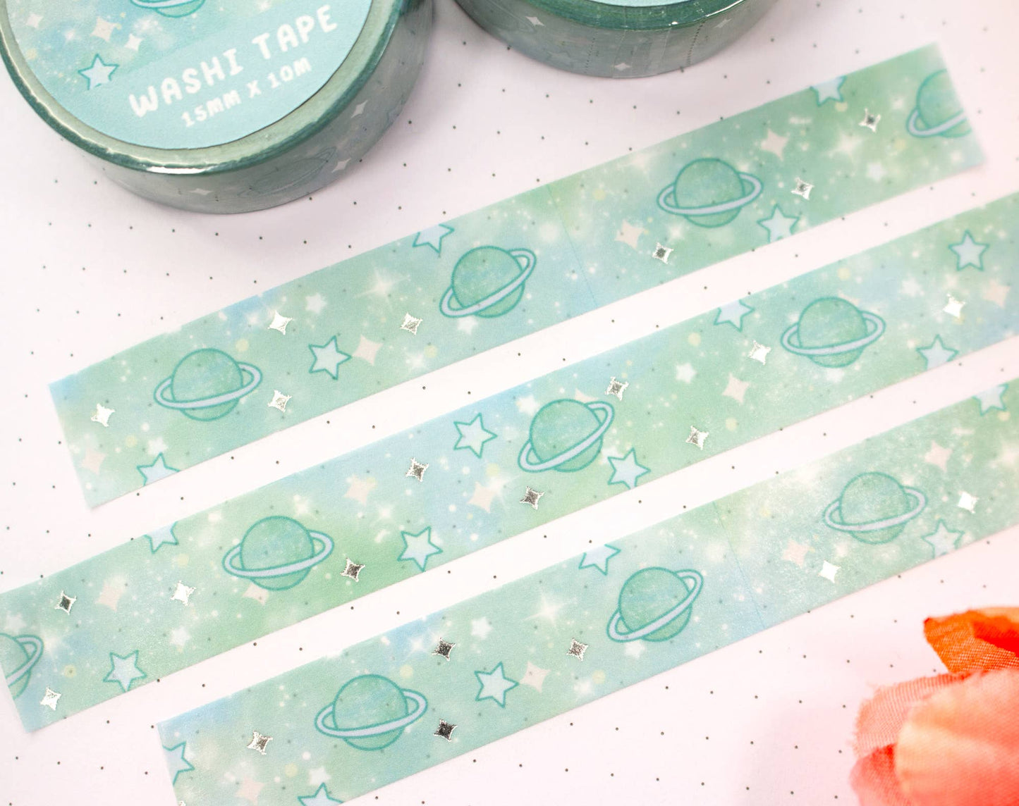 🌌 Green Galaxy Silver Foil Washi Tape