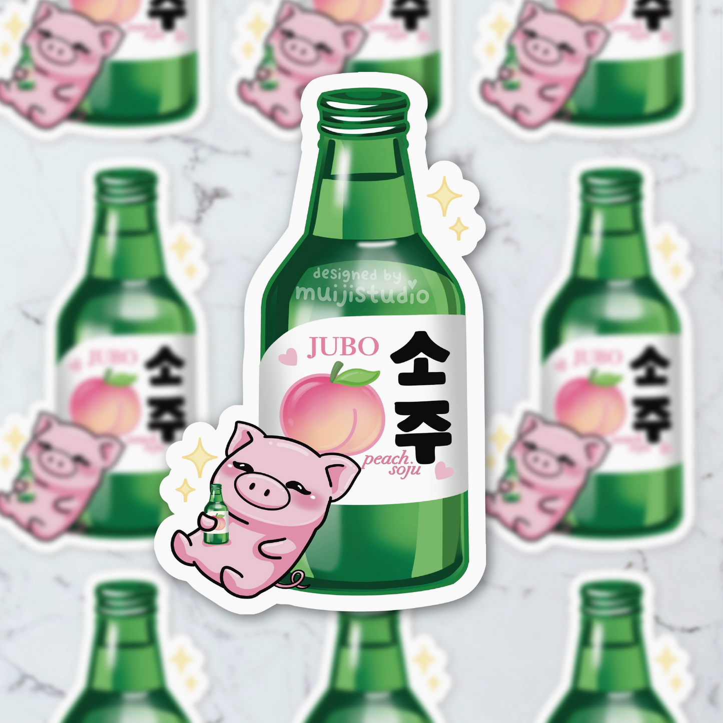 Peach Soju Piggy Vinyl Sticker, Soju sticker, Korean drinks