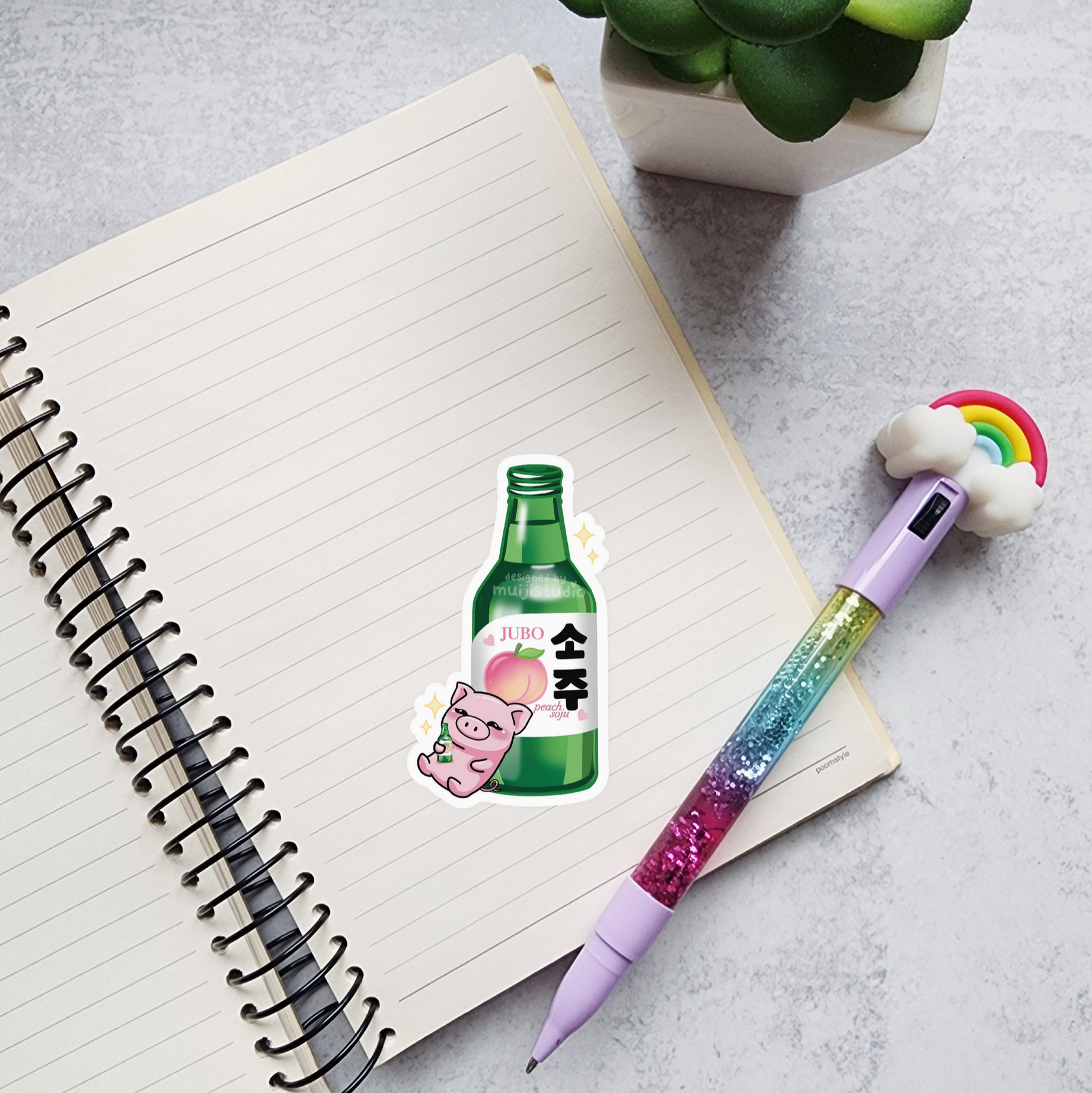 Peach Soju Piggy Vinyl Sticker, Soju sticker, Korean drinks-thumbmail-2