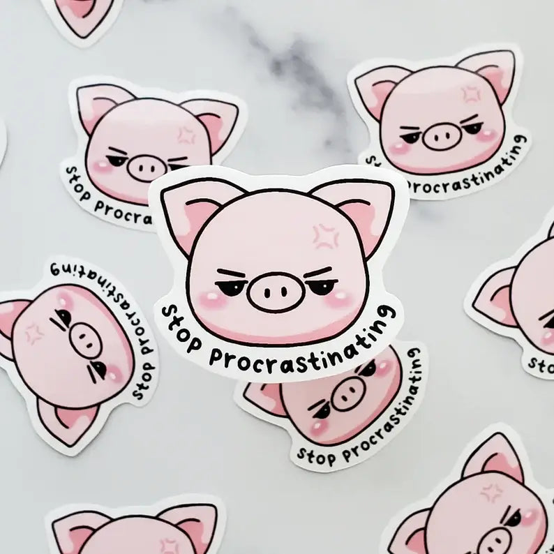 Stop Procrastinating Piggy Sticker, Motivational funny decal