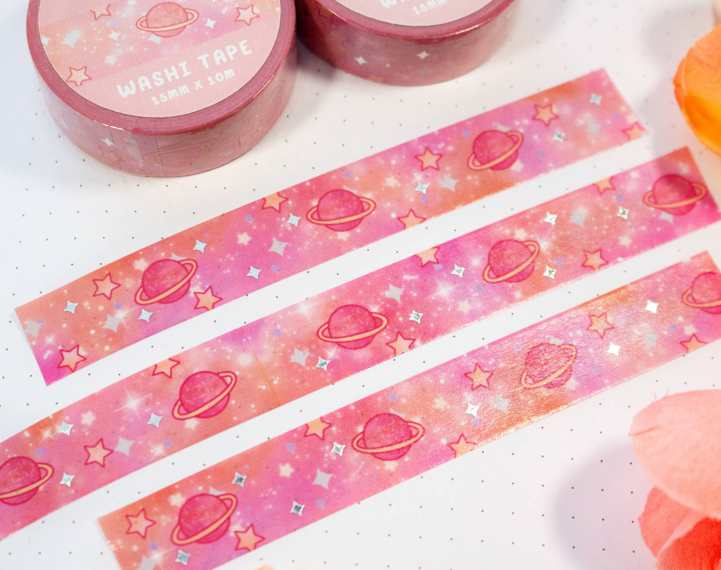 ✨ Pink Galaxy Silver Foil Washi Tape – Shine Bright in Pastel Skies!